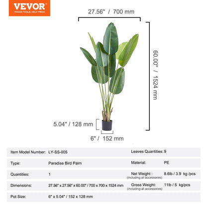 Artificial Birds Of Paradise Tree, 1.5m Tall Faux Plant, PE Material & Anti-Tip Tilt Protection Low-Maintenance Plant, Lifelike Green Fake Tree for Home Office Warehouse Decor Indoor Outdoor