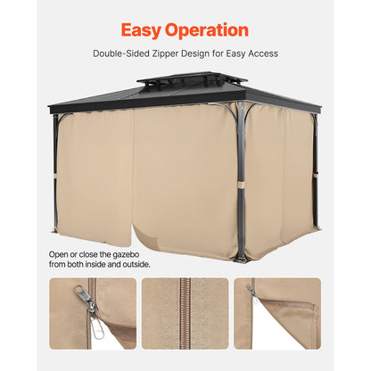 VEVOR Gazebo Curtains Outdoor, 12' x 10' x 7.3' Gazebos, 4-Panel Sidewall Gazebo Privacy Curtains with Zippers, Outdoor Curtain Replacement for Patio Canopy, Only Curtain, Khaki