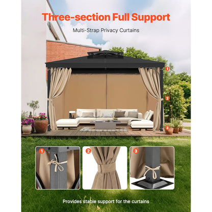 VEVOR Gazebo Curtains Outdoor, 12' x 10' x 7.3' Gazebos, 4-Panel Sidewall Gazebo Privacy Curtains with Zippers, Outdoor Curtain Replacement for Patio Canopy, Only Curtain, Khaki