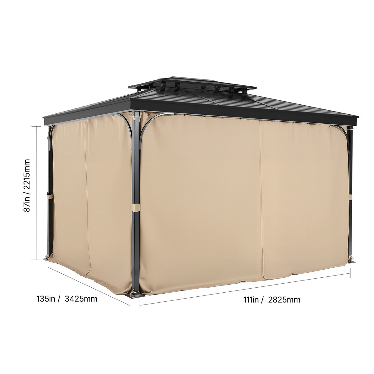 VEVOR Gazebo Curtains Outdoor, 12' x 10' x 7.3' Gazebos, 4-Panel Sidewall Gazebo Privacy Curtains with Zippers, Outdoor Curtain Replacement for Patio Canopy, Only Curtain, Khaki