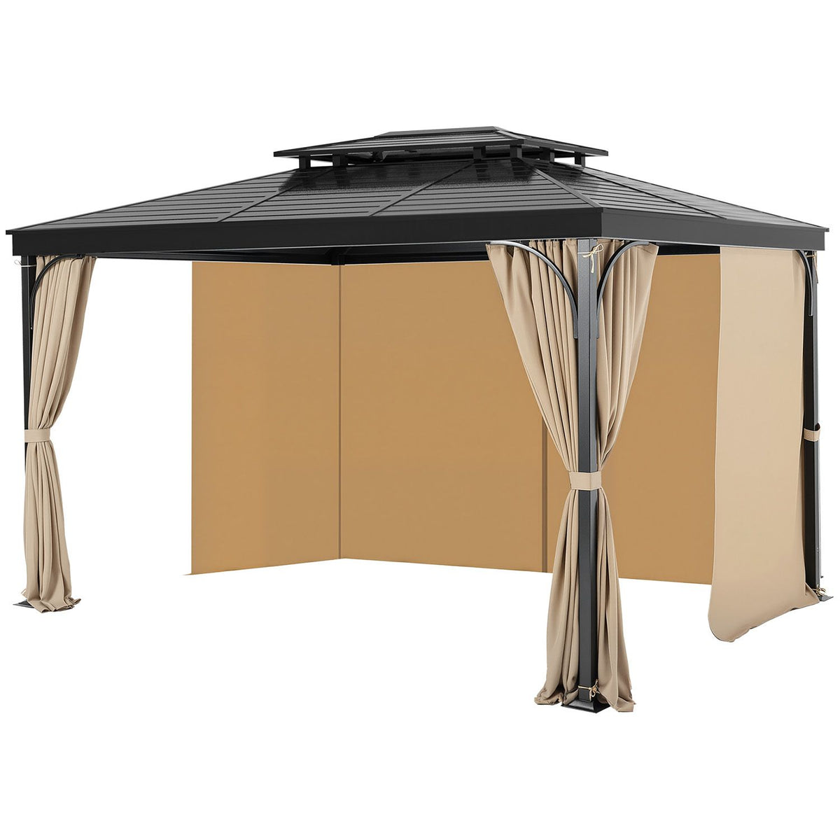 VEVOR Gazebo Curtains Outdoor, 12' x 10' x 7.3' Gazebos, 4-Panel Sidewall Gazebo Privacy Curtains with Zippers, Outdoor Curtain Replacement for Patio Canopy, Only Curtain, Khaki