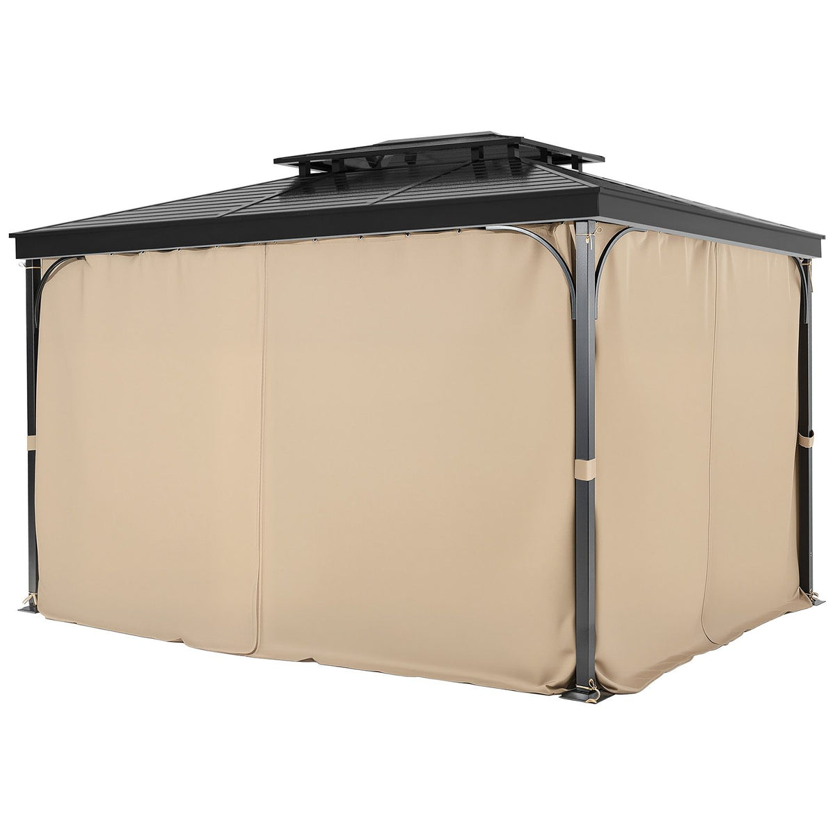 VEVOR Gazebo Curtains Outdoor, 12' x 10' x 7.3' Gazebos, 4-Panel Sidewall Gazebo Privacy Curtains with Zippers, Outdoor Curtain Replacement for Patio Canopy, Only Curtain, Khaki