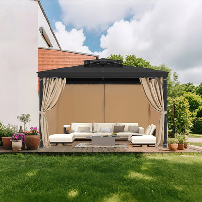 VEVOR Gazebo Curtains Outdoor, 12' x 10' x 7.3' Gazebos, 4-Panel Sidewall Gazebo Privacy Curtains with Zippers, Outdoor Curtain Replacement for Patio Canopy, Only Curtain, Khaki