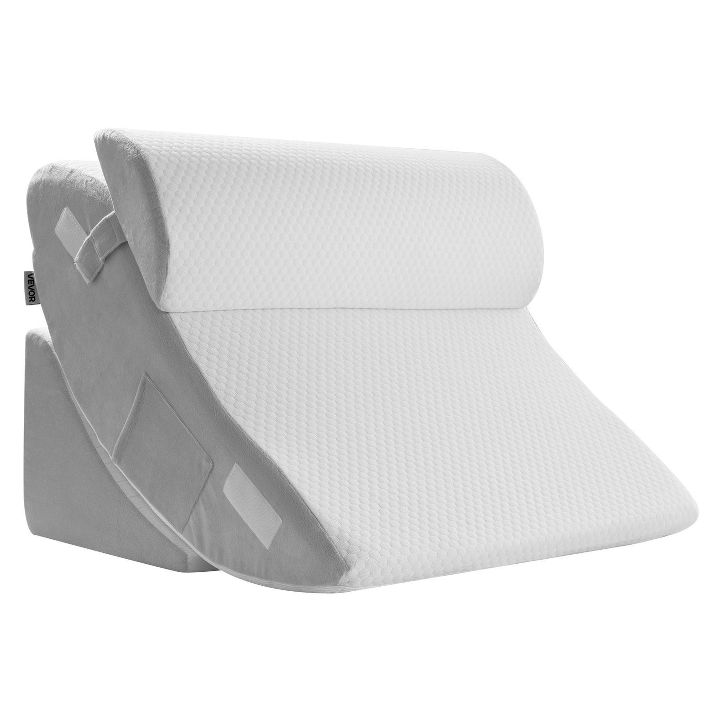 Wedge Pillow for Sleeping, 4 Pcs Adjustable Orthopedic Bed Wedge Set, Support Leg Neck Shoulder, Post Surgery Pillow for Back Pain, Acid Reflux, Snoring Relief, Sitting up in Bed, White/Grey