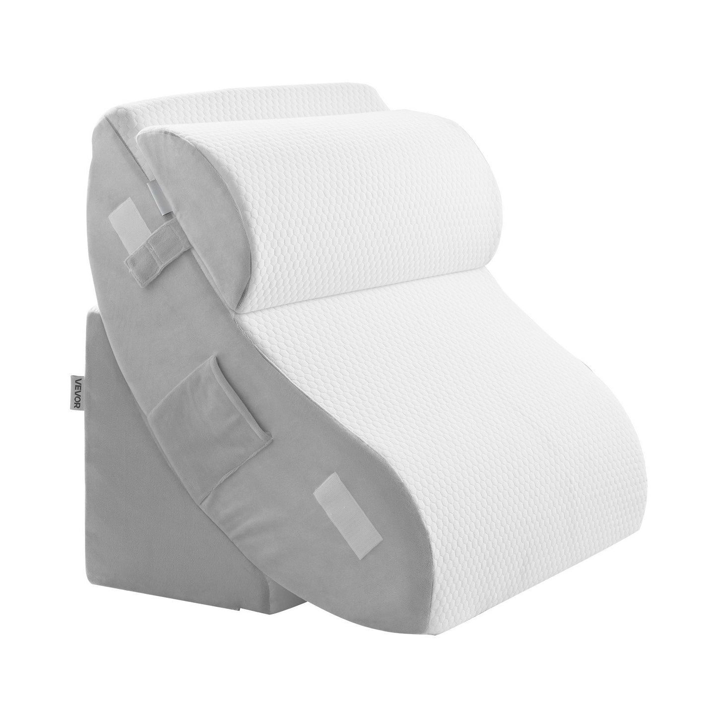 Wedge Pillow for Sleeping, 4 Pcs Adjustable Orthopedic Bed Wedge Set, Support Leg Neck Shoulder, Post Surgery Pillow for Back Pain, Acid Reflux, Snoring Relief, Sitting up in Bed, White/Grey