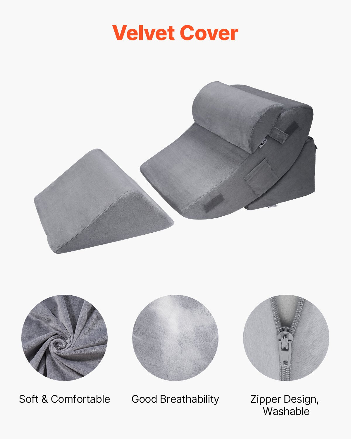 Wedge Pillow for Sleeping, 4 Pcs Adjustable Orthopedic Bed Wedge Set, Support Leg Neck Shoulder, Post Surgery Pillow for Back Pain, Acid Reflux, Snoring Relief, Sitting up in Bed, Dark Grey