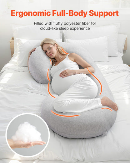Pregnancy Pillow, C-Shaped Full Body Maternity Pillow, Ultra-Soft and Breathable Pregnant Support Pillows with Removable & Washable Cover, Perfect for Back, Belly, Hip, Legs Relief