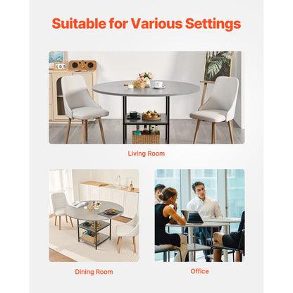 Round Dining Table, 47 inch Wood Table for 4-6 Person, Modern Circle Dinner Furniture, Leisure Tables with Storage Shelf and Metal Legs, for Home Kitchen Living Room, Grey (Only Table)