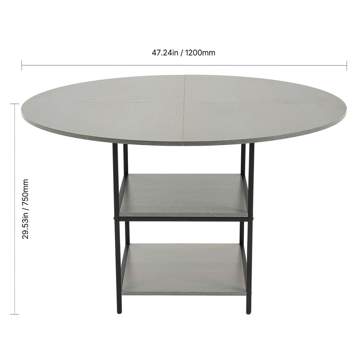 Round Dining Table, 47 inch Wood Table for 4-6 Person, Modern Circle Dinner Furniture, Leisure Tables with Storage Shelf and Metal Legs, for Home Kitchen Living Room, Grey (Only Table)