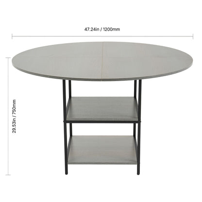 Round Dining Table, 47 inch Wood Table for 4-6 Person, Modern Circle Dinner Furniture, Leisure Tables with Storage Shelf and Metal Legs, for Home Kitchen Living Room, Grey (Only Table)