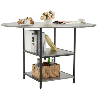 Round Dining Table, 47 inch Wood Table for 4-6 Person, Modern Circle Dinner Furniture, Leisure Tables with Storage Shelf and Metal Legs, for Home Kitchen Living Room, Grey (Only Table)