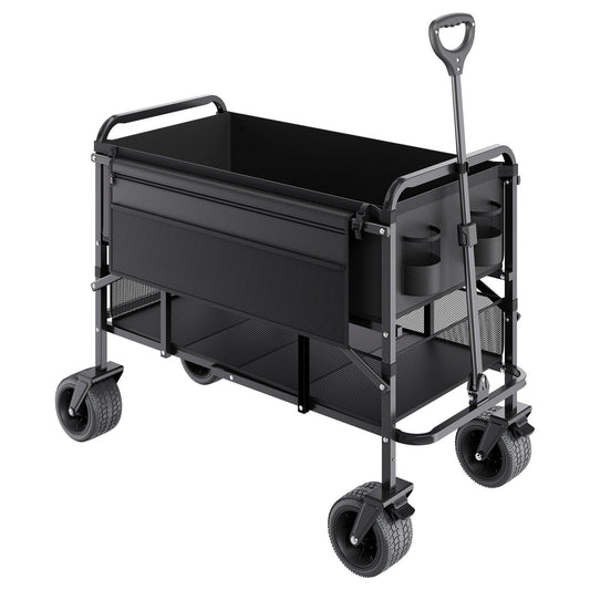 Double Decker Wagon Collapsible, 400L Heavy Duty Folding Wagon Cart, Extended Long Garden Cart with All-Terrain Wheels, Support Up to 450lbs, Outdoor Utility Wagon for Camping, Sports, Shopping
