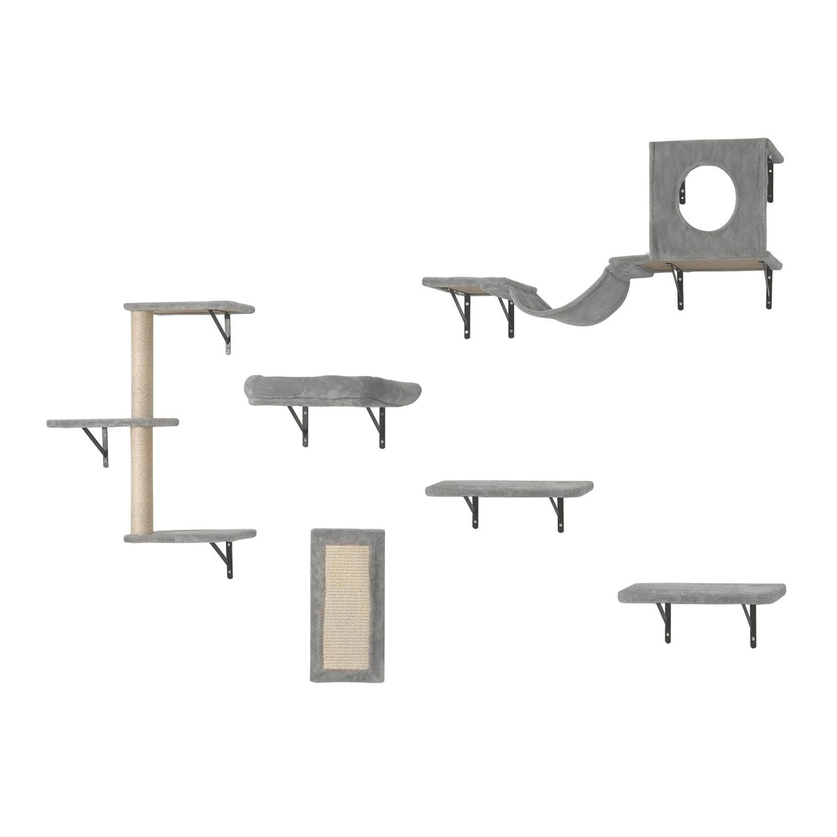 Wall Mounted Cat Shelves, Cat Wall Shelves and Perches with Jumping Boards, Hammock, Sofa, Cat Tree & Cat Grip, Cat Furniture and Shelves up to 40 lbs for Sleeping, Playing, Climbing, Set of 6
