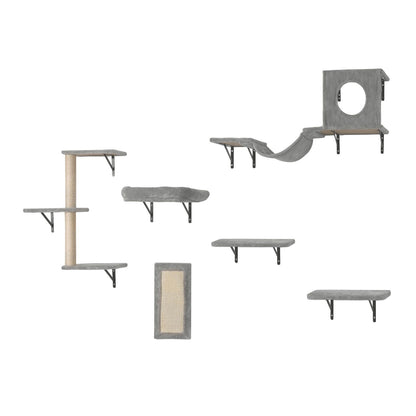 Wall Mounted Cat Shelves, Cat Wall Shelves and Perches with Jumping Boards, Hammock, Sofa, Cat Tree & Cat Grip, Cat Furniture and Shelves up to 40 lbs for Sleeping, Playing, Climbing, Set of 6