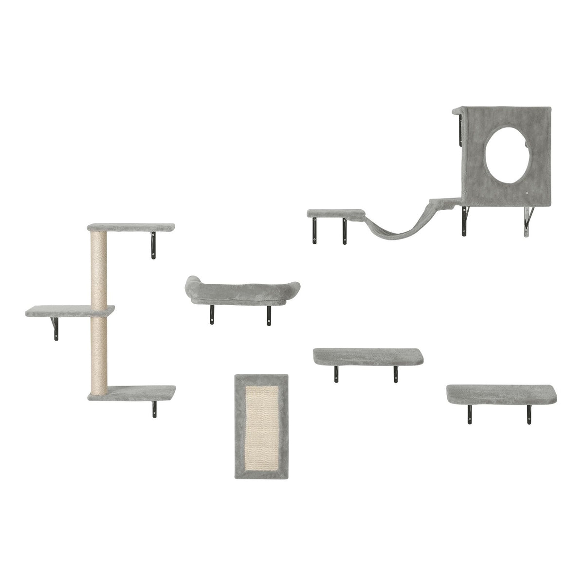 Wall Mounted Cat Shelves, Cat Wall Shelves and Perches with Jumping Boards, Hammock, Sofa, Cat Tree & Cat Grip, Cat Furniture and Shelves up to 40 lbs for Sleeping, Playing, Climbing, Set of 6