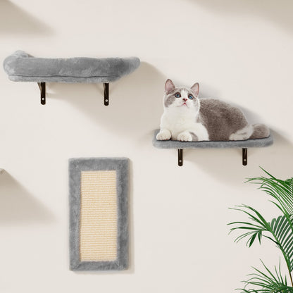 Wall Mounted Cat Shelves, Cat Wall Shelves and Perches with Jumping Boards, Hammock, Sofa, Cat Tree & Cat Grip, Cat Furniture and Shelves up to 40 lbs for Sleeping, Playing, Climbing, Set of 6