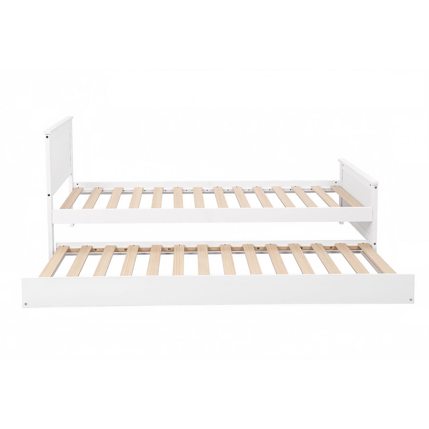 Artiss Single Bed Frame with Trundle Solid Wood Toddler Bunk Bed with Headboard White