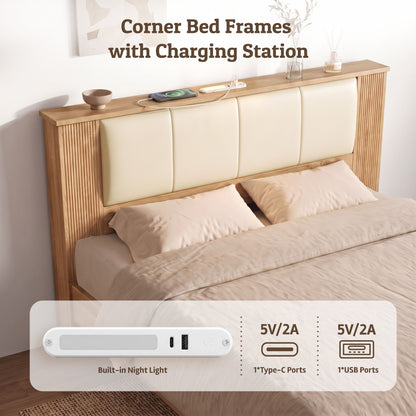 Artiss King Single Bed Frame with 2 Drawers, PU Leather Headboard & Charging Station