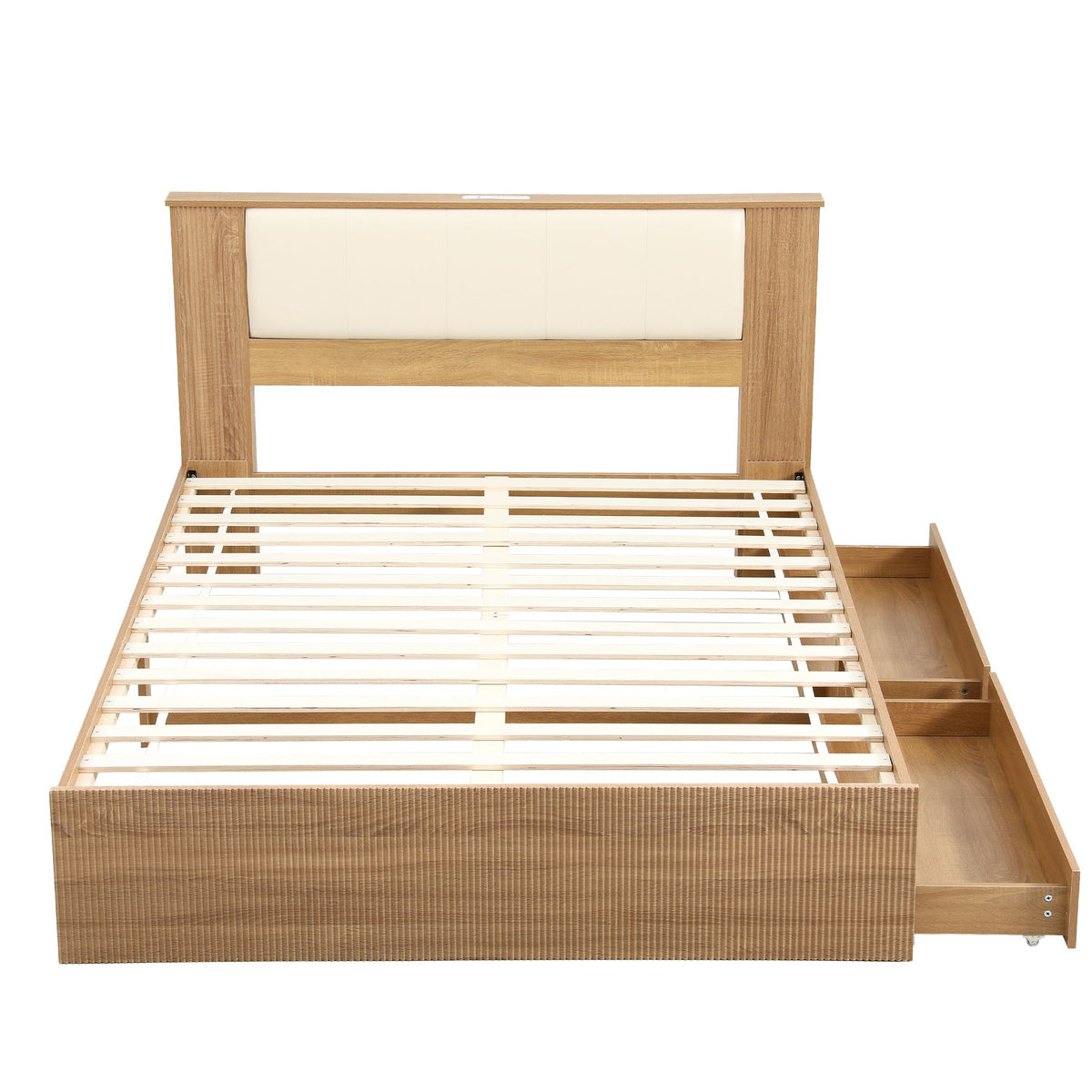 Artiss Queen Bed Frame with 2 Drawers, PU Leather Headboard & Charging Station