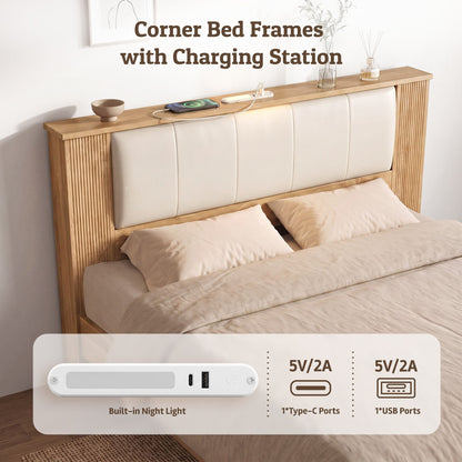 Artiss Queen Bed Frame with 2 Drawers, PU Leather Headboard & Charging Station
