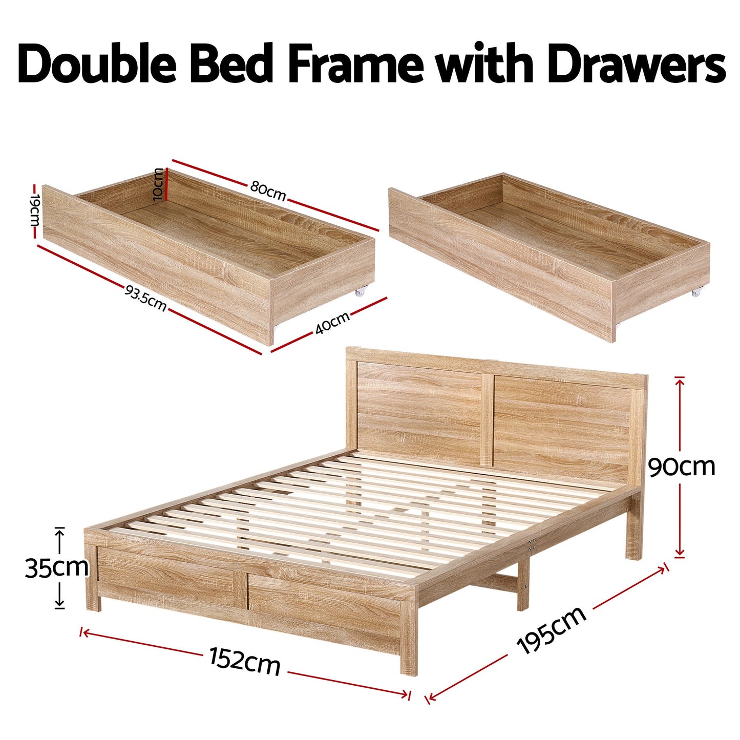 Artiss Double Bed Frame with 2 Drawers Bedroom Furniture
