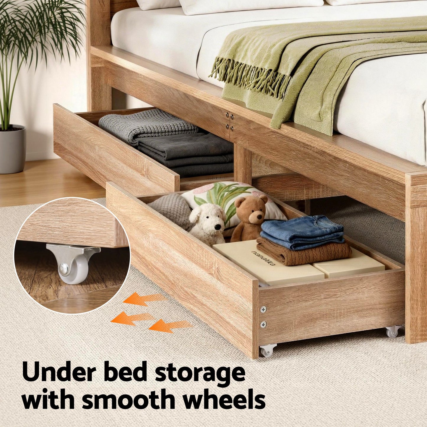 Artiss Double Bed Frame with 2 Drawers Bedroom Furniture