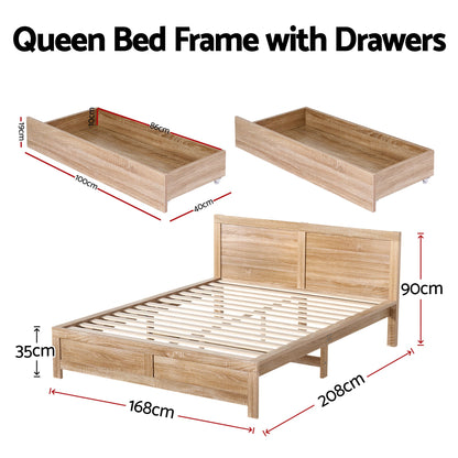 Artiss Queen Size Bed Frame with 2 Drawers Bedroom Furniture