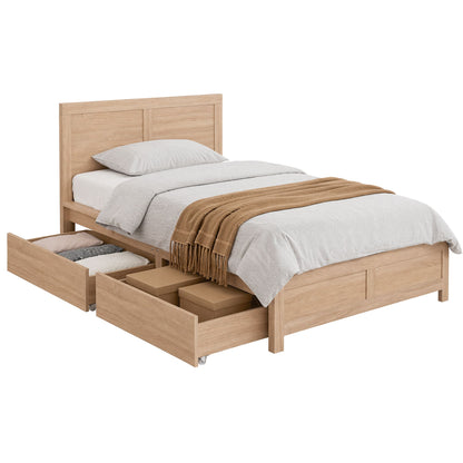 Artiss Single Bed Frame with 2 Drawers Wooden Bed Base Walnut