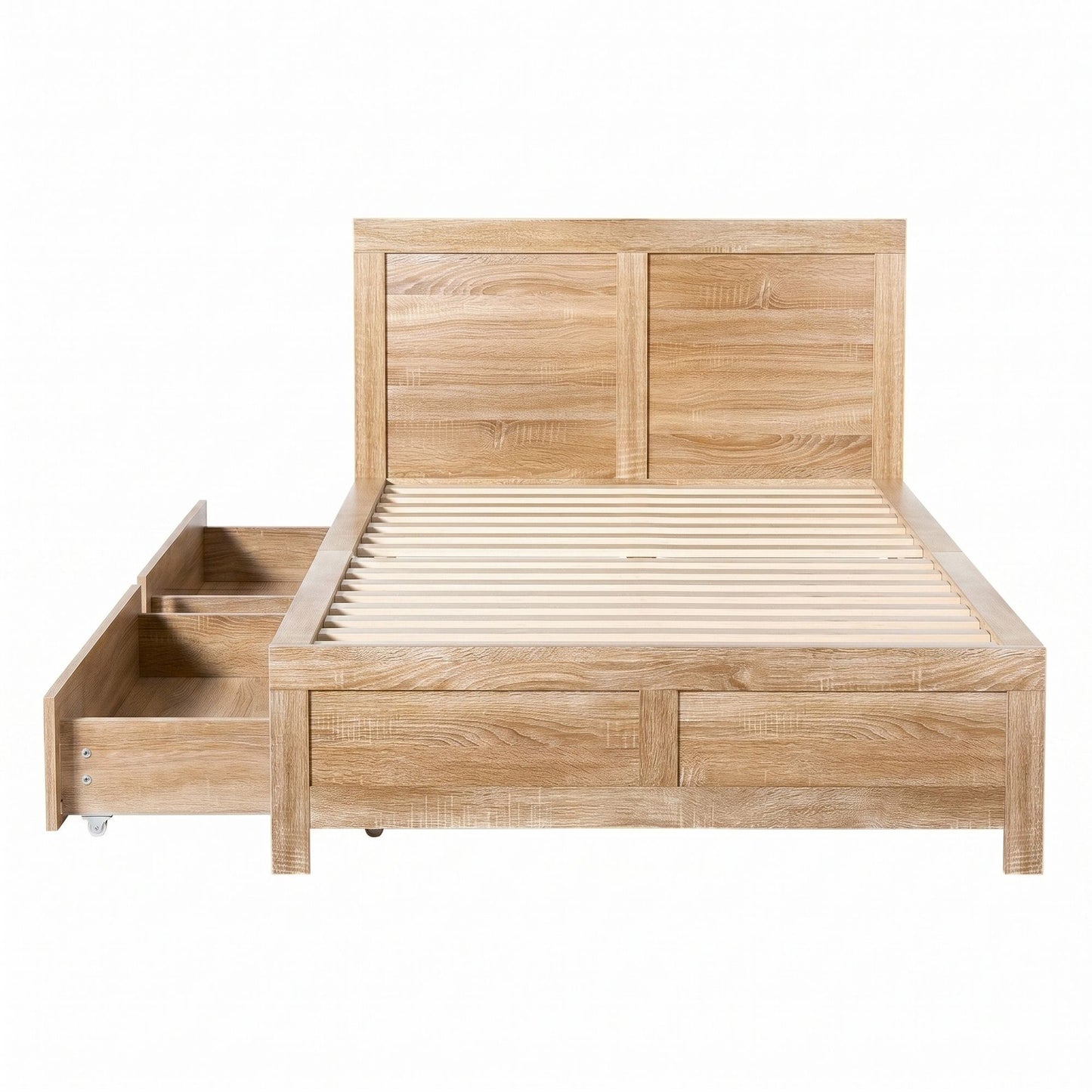 Artiss Single Bed Frame with 2 Drawers Wooden Bed Base Walnut