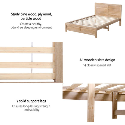 Artiss Single Bed Frame with 2 Drawers Wooden Bed Base Walnut
