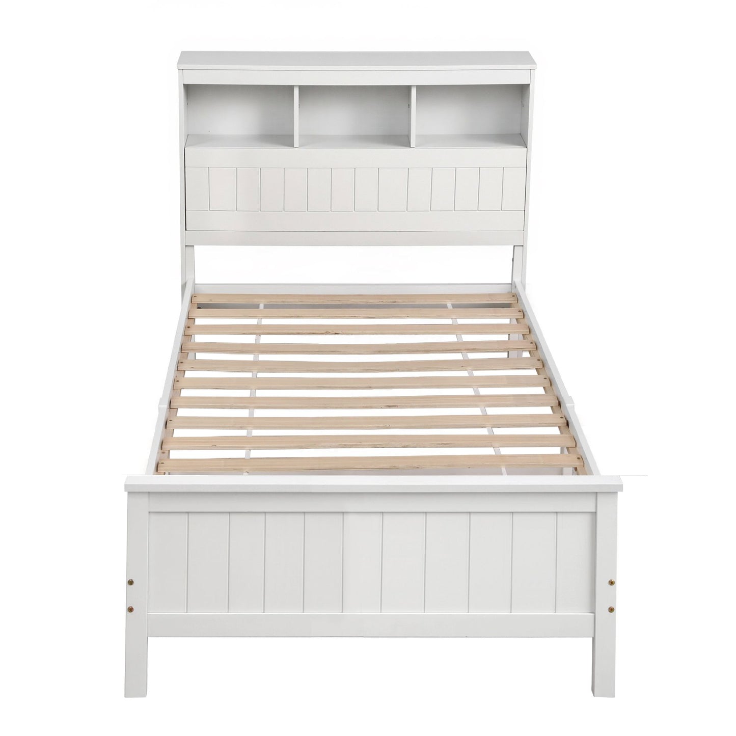 Artiss Single Bed Frame with Storage Headboard and Footboard Wooden Bed Base White