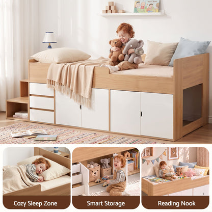 Artiss King Single Bed Frame with Storage, 3 Drawers and Two-Step Access, 2 Cabinets