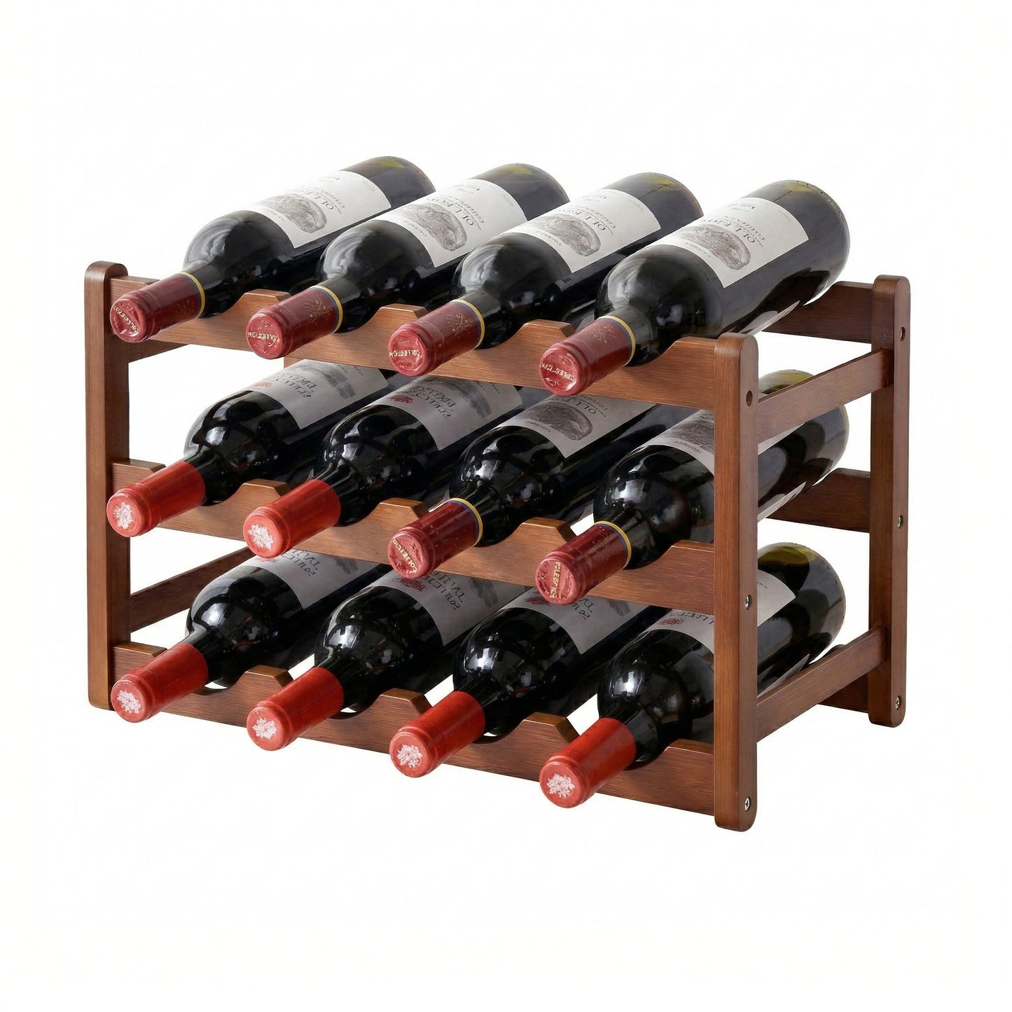 Artiss Bamboo Wine Rack 3-Tier Display Storage Organizer 12 Bottle Walnut