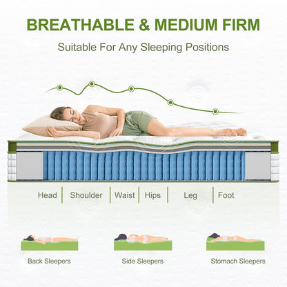 BedStory Double 30cm Hybrid Mattress Cooling Gel Memory Foam 5 Zone Pocket Spring Bed Temperature Regulating