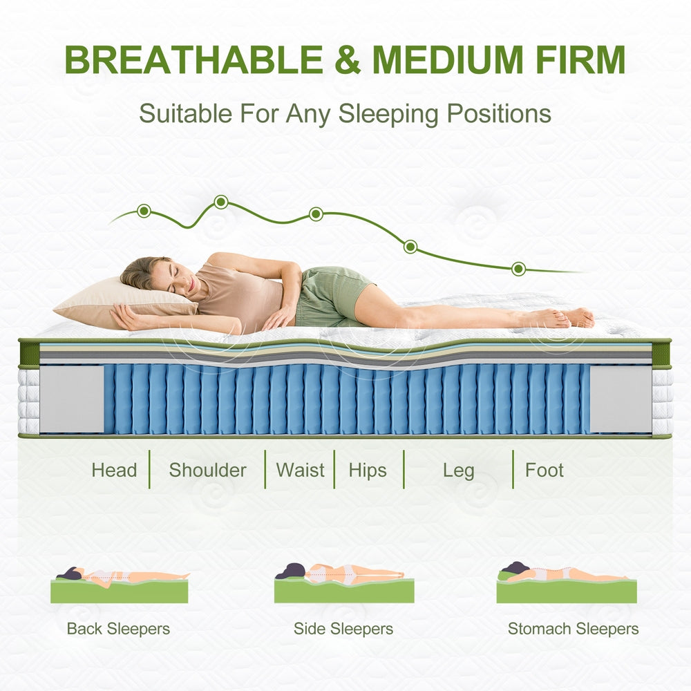 BedStory Queen 30cm Hybrid Mattress Cooling Gel Memory Foam 5 Zone Pocket Spring Bed Temperature Regulating