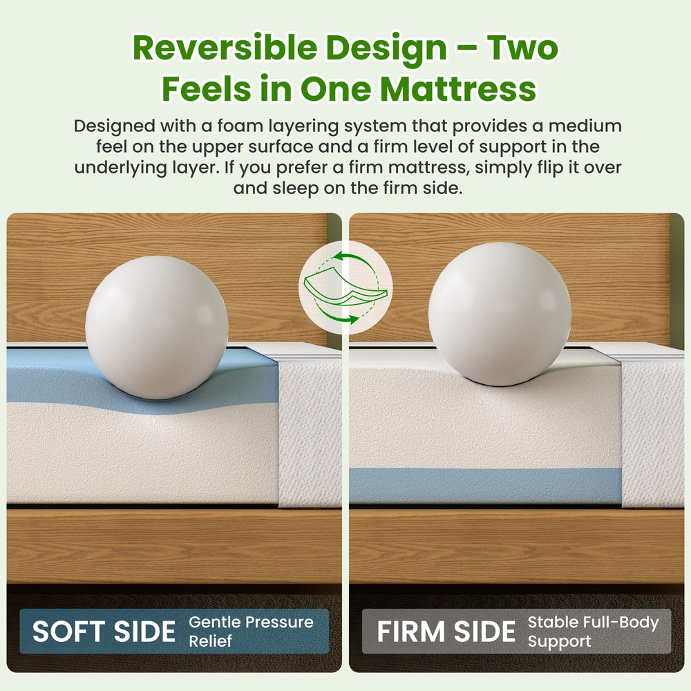 25cm Queen Reversible Gel Memory Foam Mattress BedStory Medium & Firm