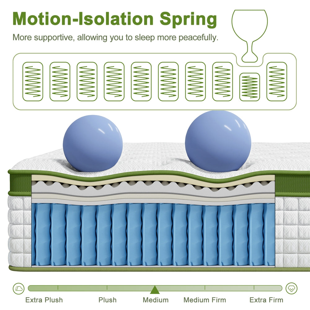 BedStory 34cm Double Latex Hybrid Mattress Medium Firm - 5 Zone Pocket Spring Bed for Pressure Relief Motion Isolation