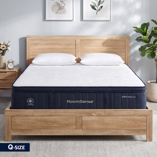 RoomSense Queen 34cm Medium Soft Gel Mattress Bundle, Oatmeal Bed Frame