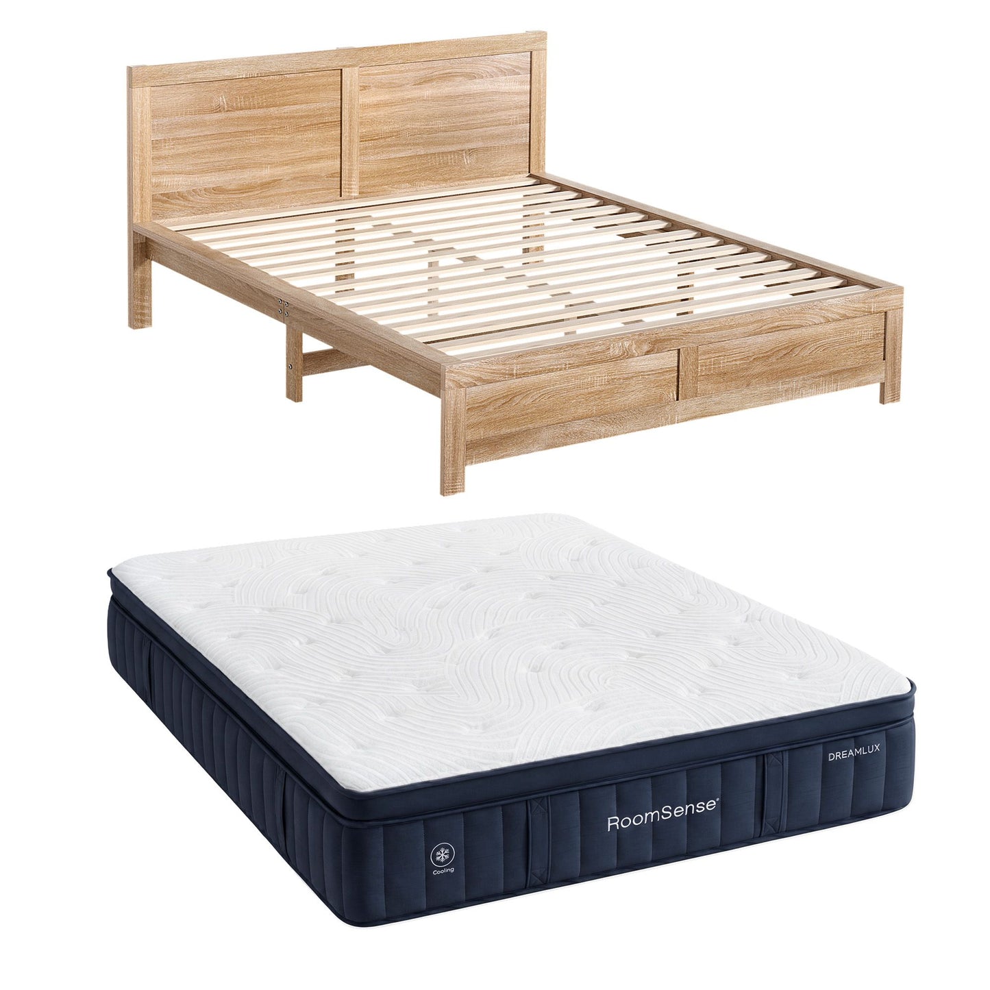 RoomSense Queen 34cm Medium Soft Gel Mattress Bundle, Oatmeal Bed Frame