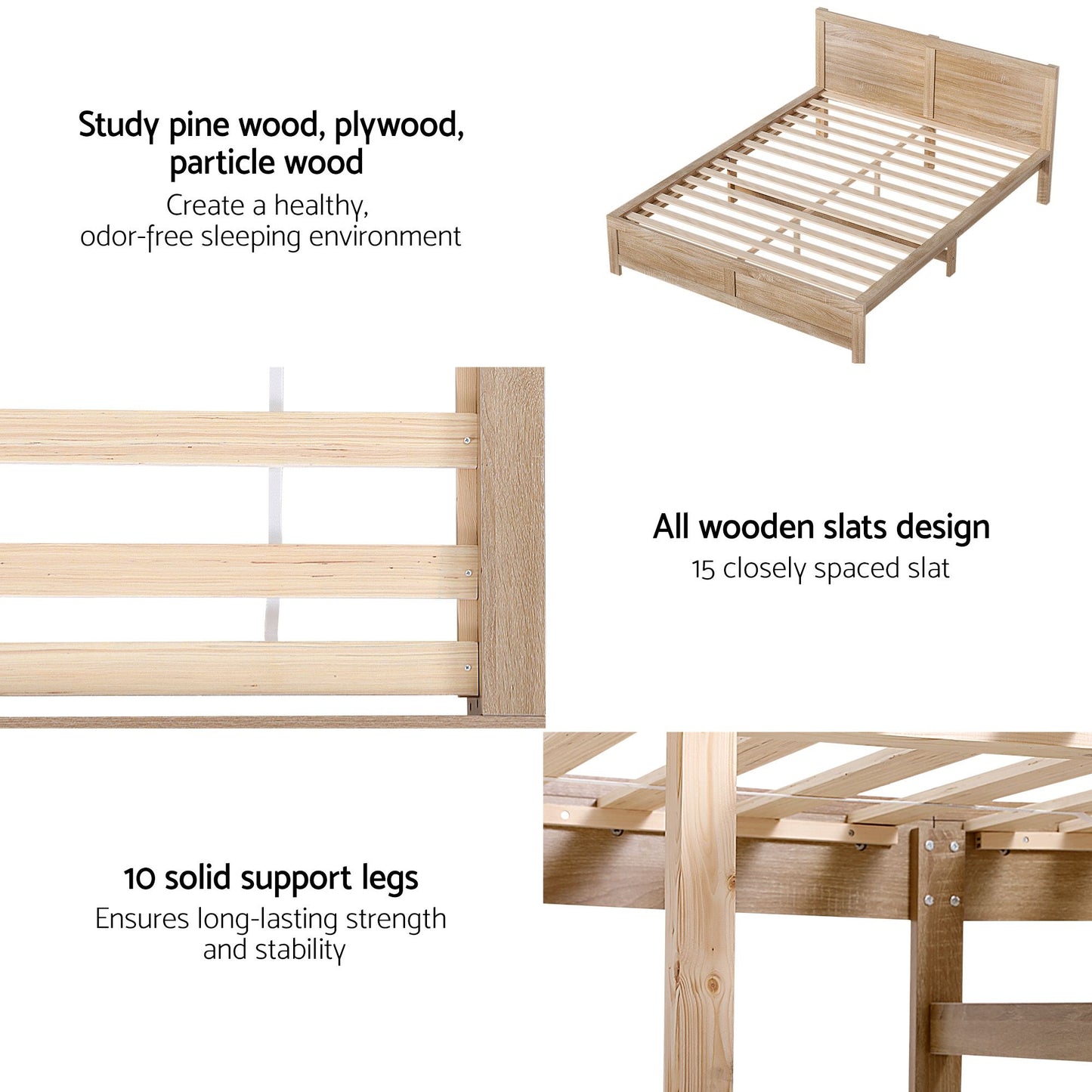 RoomSense Double 26cm Firm Mattress Bundle with Oatmeal Wooden Bed Frame