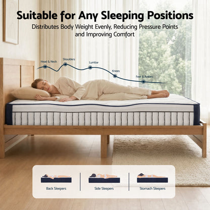 RoomSense Double 26cm Firm Mattress Bundle with Oatmeal Wooden Bed Frame