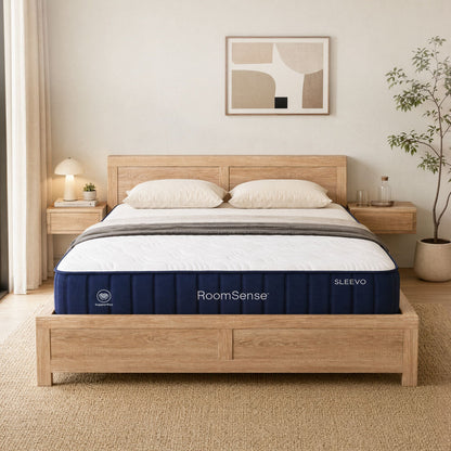 RoomSense Double 26cm Firm Mattress Bundle with Oatmeal Wooden Bed Frame