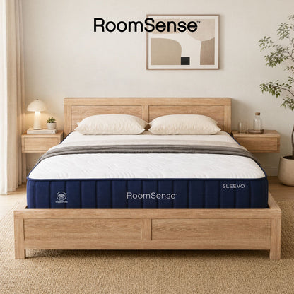 RoomSense Queen 26cm Firm Mattress Bundle with Oatmeal Wooden Bed Frame