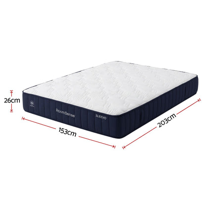 RoomSense Queen 26cm Firm Mattress Bundle with Oatmeal Wooden Bed Frame