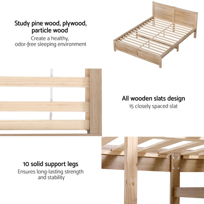 RoomSense Queen 26cm Firm Mattress Bundle with Oatmeal Wooden Bed Frame