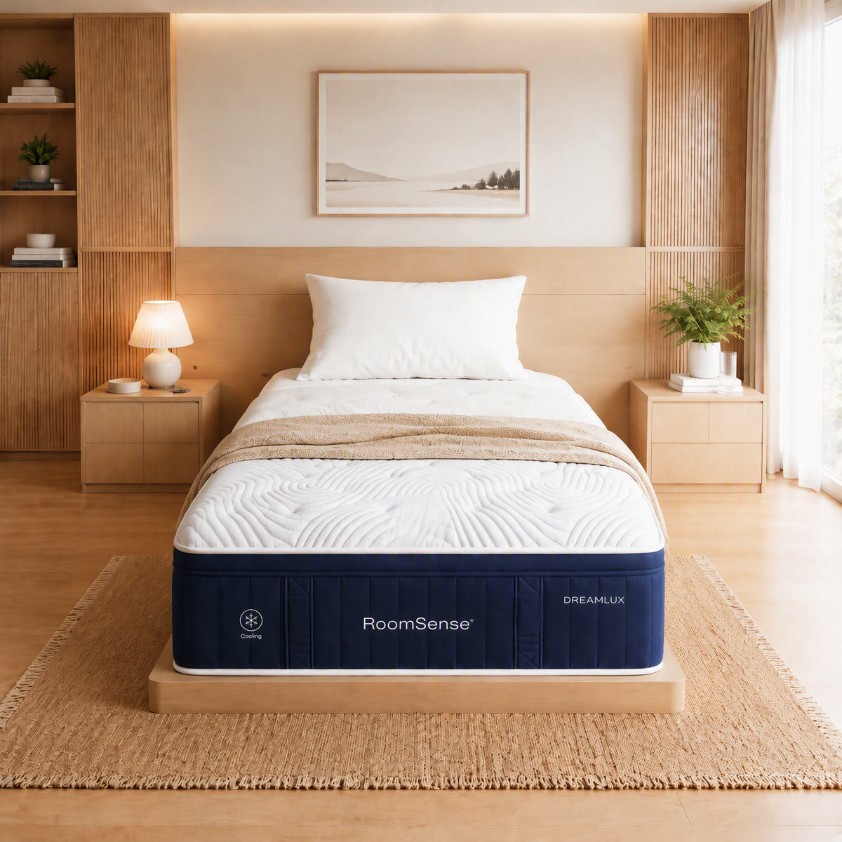 RoomSense Single Mattress, 34cm Thick Medium Firm Hybrid Mattress for Back Pain Relief, Tencel Cooling Pocket Spring Mattress Single Size in a Box