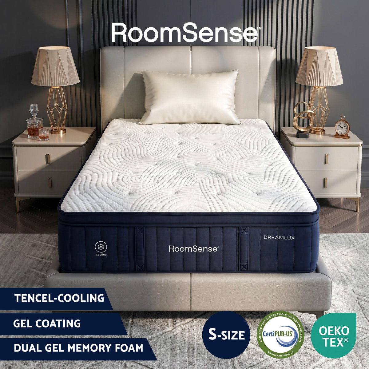 RoomSense Single Mattress, 34cm Thick Medium Firm Hybrid Mattress for Back Pain Relief, Tencel Cooling Pocket Spring Mattress Single Size in a Box