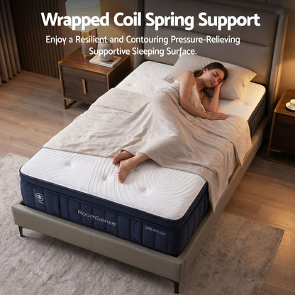 RoomSense Single Mattress, 34cm Thick Medium Firm Hybrid Mattress for Back Pain Relief, Tencel Cooling Pocket Spring Mattress Single Size in a Box