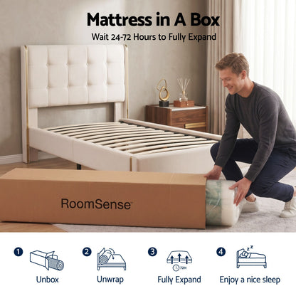 RoomSense Single Mattress, 34cm Thick Medium Firm Hybrid Mattress for Back Pain Relief, Tencel Cooling Pocket Spring Mattress Single Size in a Box