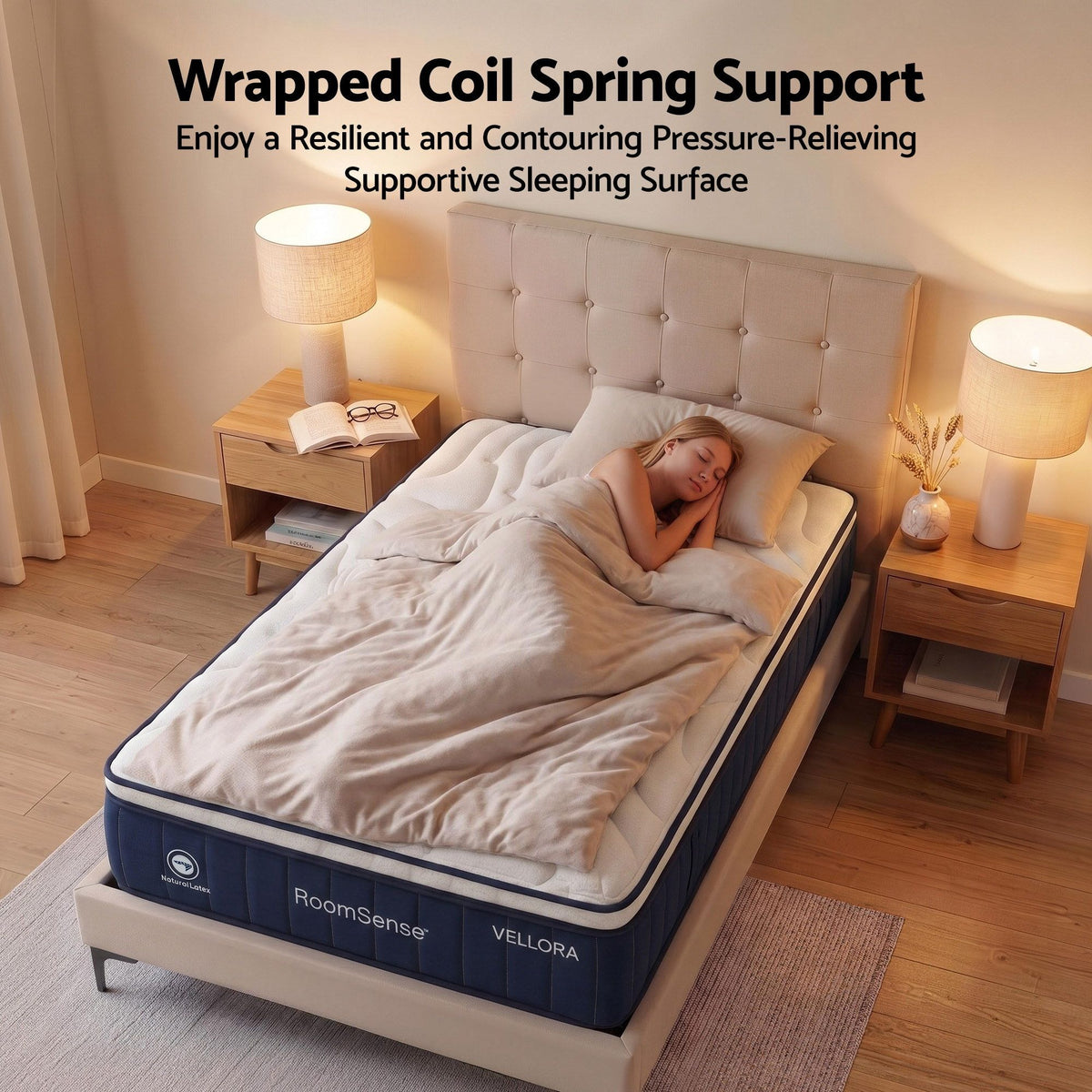RoomSense Double Mattress , 30cm Medium Firm Hybrid Mattress with Latex Lumbar Support for Back Pain Relief , Pocket Spring Mattress Double Size in a Box